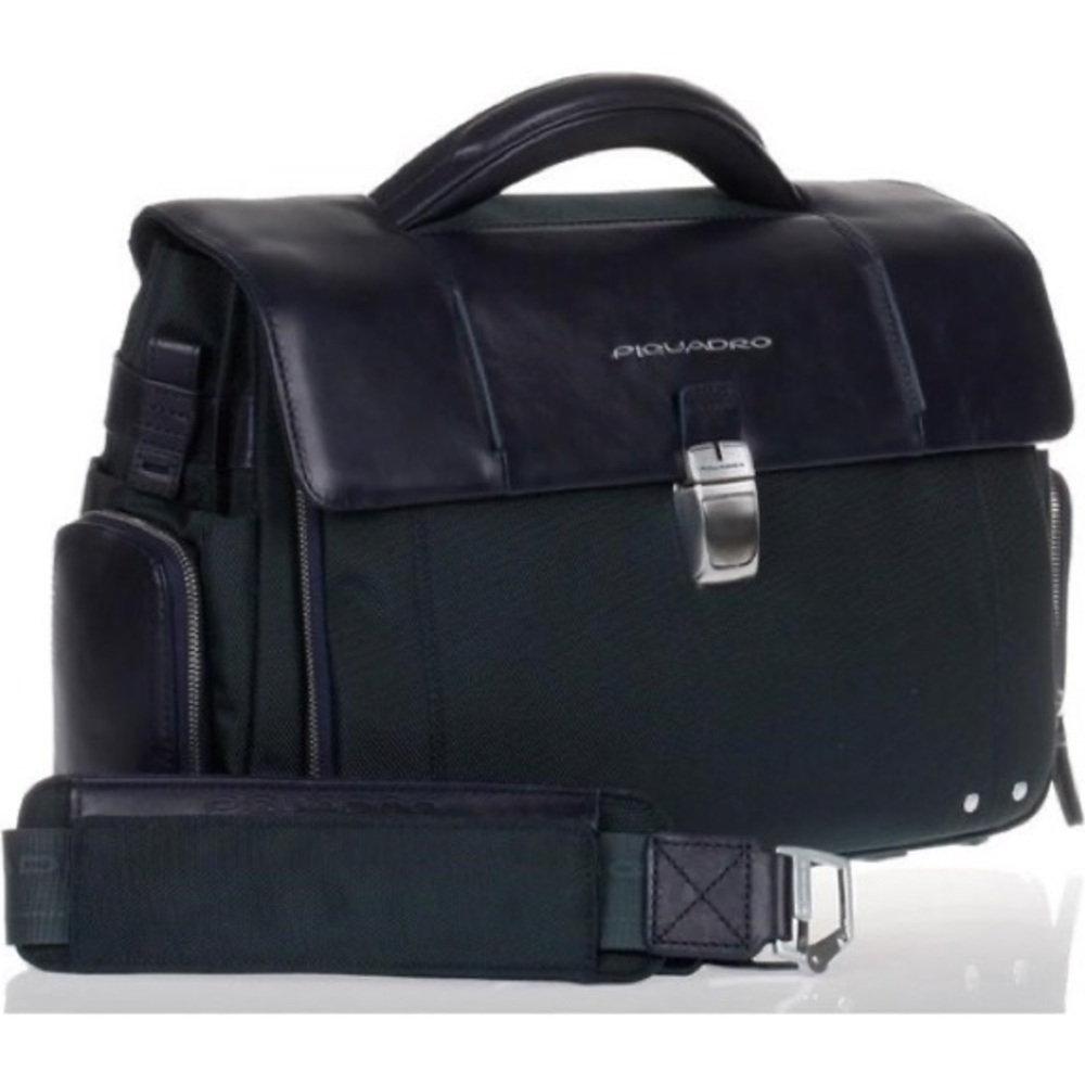 PIQUADRO small briefcase laptop blue nylon and leather l